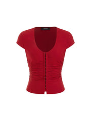 Ruched Button Through Short Sleeve Blouse