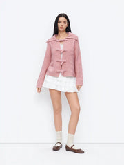 Cable Knit Collar Tie Front Cardigan