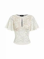 Lace Floral Cut Out Bell Sleeve Top