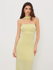 Halter Neckline Ruched Cut Out Back Maxi Dress