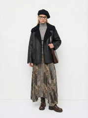 Faux Shearling Collar Button Long Sleeve Oversized Jacket