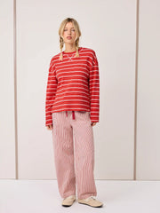 Cotton-blend Stripe Round Neckline Long Sleeve Tee