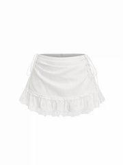 Textured Floral Embroidery Ruched Low Rise A-line Mini Skirt