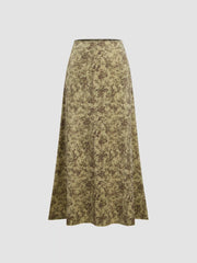 Velvet Mid Rise Floral Maxi Skirt