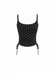 Polka Dot Drawstring Crop Cami Top & Low Rise Drawstring Micro Shorts Set