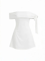 Jersey Off-shoulder Short Sleeve Bowknot Mini Dress