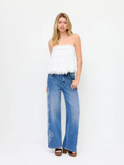 Cotton Ruffled Tiered Lace Trim Bandeau Top