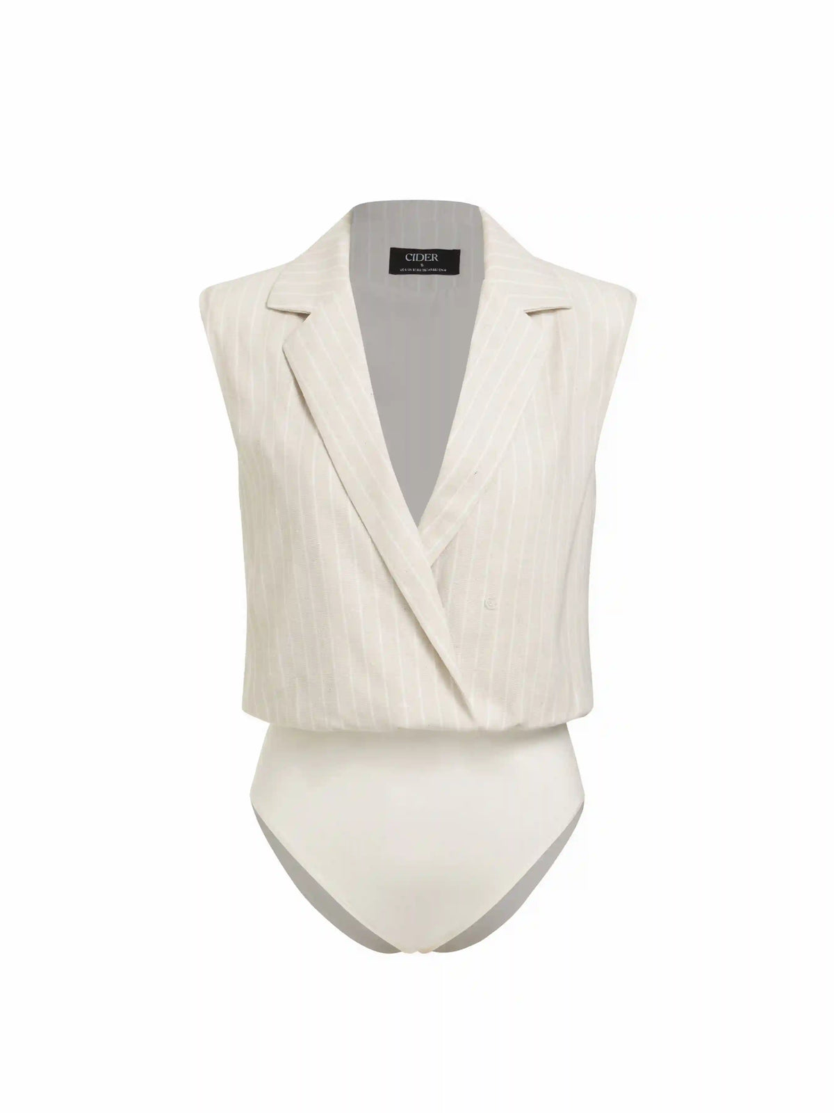 Linen-blend Striped Notched Collar Sleeveless Blouse Bodysuit