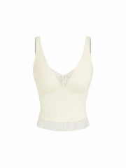 Cotton V-Neck Lace Panel Tank Top