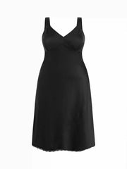 Satin Sweetheart Neckline Lace Trim Midi Dress Curve & Plus