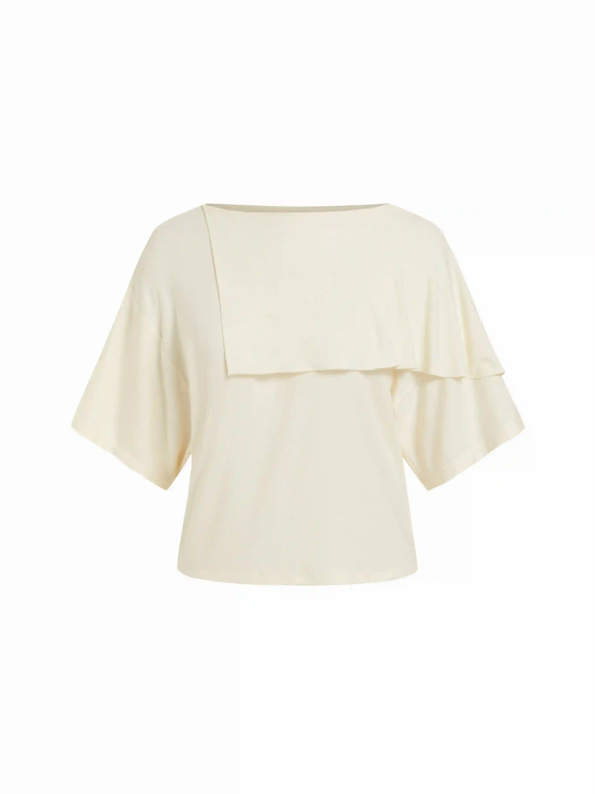 Boat Neck Asymmetrical Draped Short Sleeve Tee
