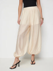 Cotton-blend Textured Chiffon Mid Rise Balloon Pants