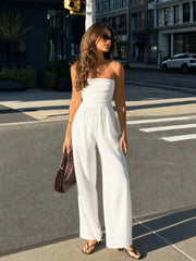 Texture Ruched Tube Wide Leg Jumpsuit