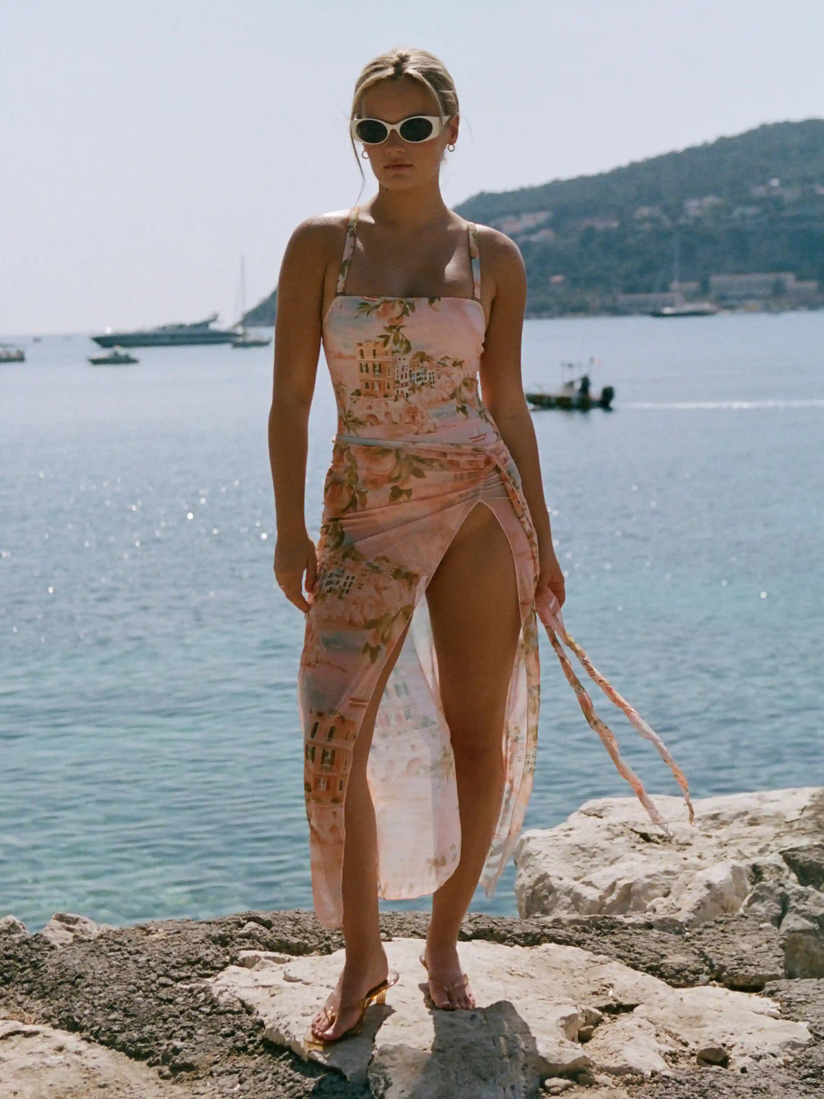 Square Neck Fruit & Landscape Graphic One-piece Swimsuit