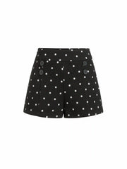 Cotton-blend Mid Rise Polka Dot Button Front Micro Shorts
