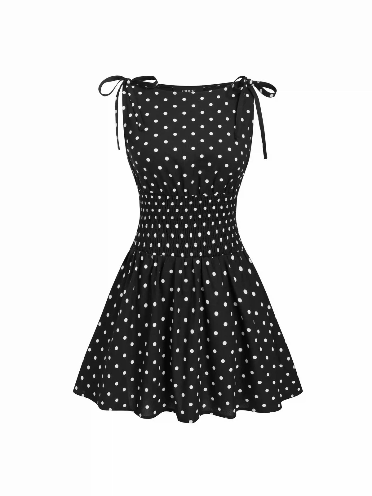 Cotton-blend Polka Dot Bowknot Shirred A-Line Mini Dress