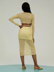 Check Tie Long Sleeve Top