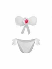 Lace Flower Detail Bandeau & Low Rise Tie Side Bikini Set