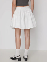 Cotton Bowknot Pleated High Rise A-line Mini Skirt