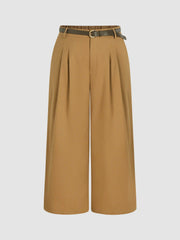 Linen-blend Pocket Wide Leg Pants With Belt Curve & Plus