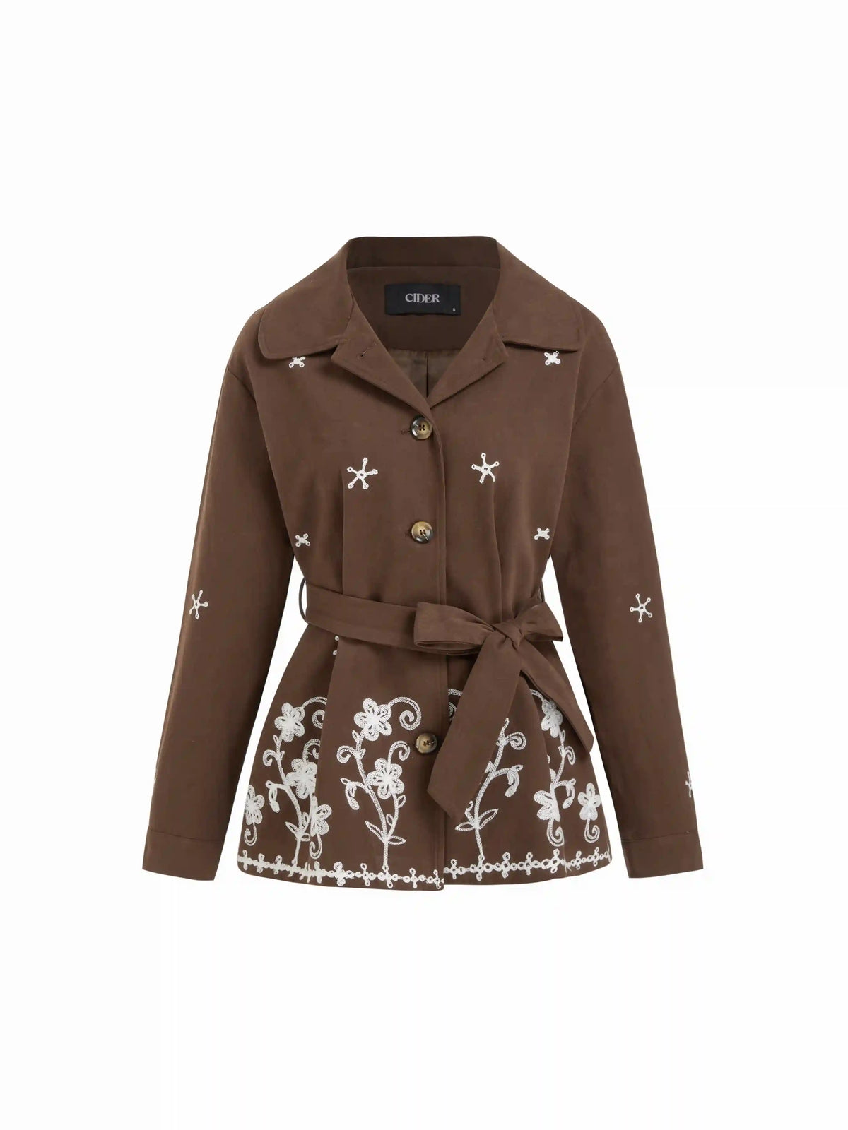 Cotton Floral Embroidery Oversized Jacket With Belt