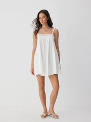 Cotton Square Neck  Eyelet Smock Mini Nightdress