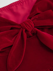 Velvet Sweetheart Neck Bowknot Tiered Ruffle Hem Mini Dress