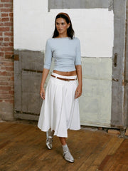 Boat Neck Lace Panel Ruched Mid Sleeve Tee