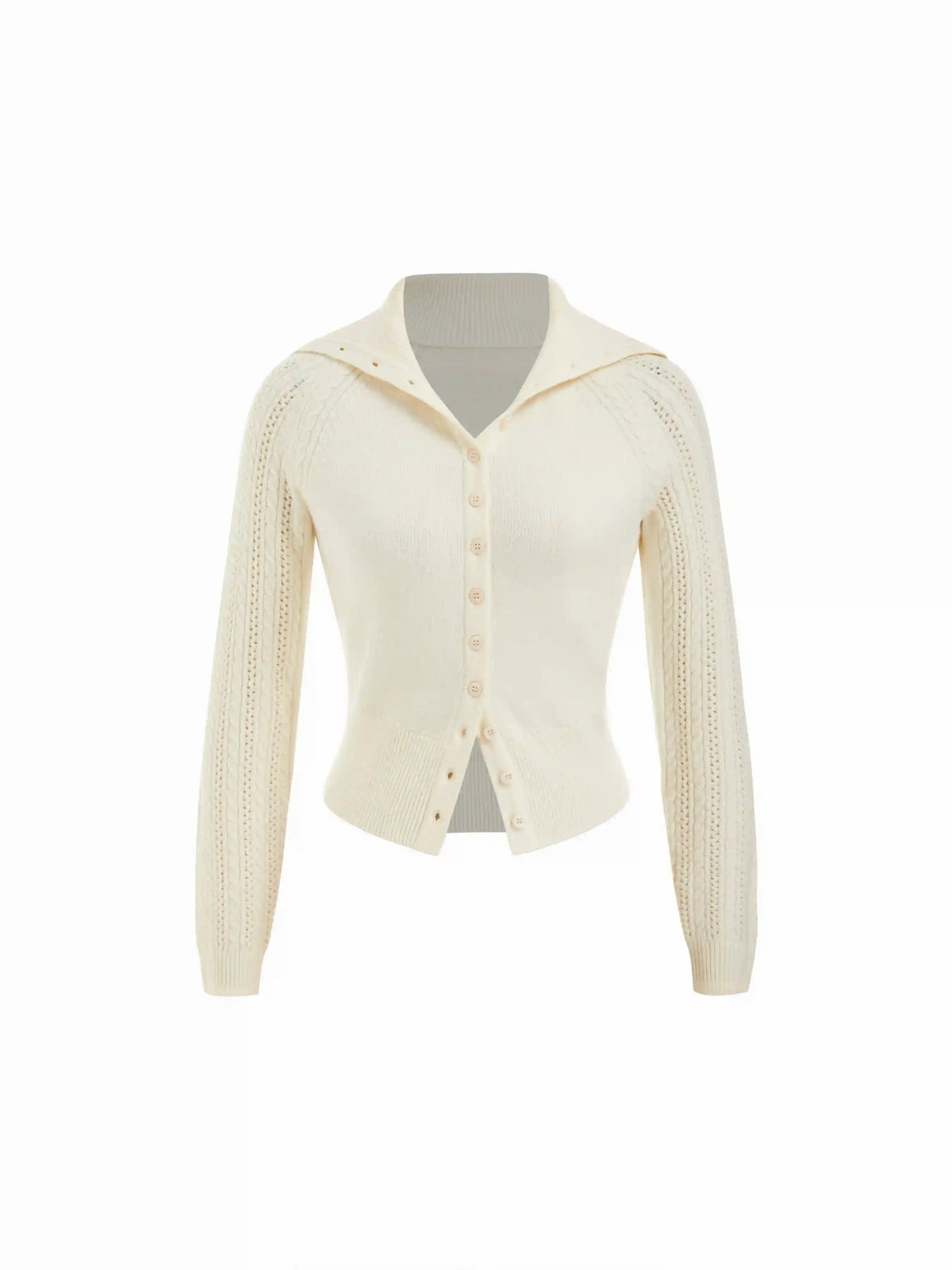 Knit Collar Solid Hollow Out Long Sleeve Cardigan