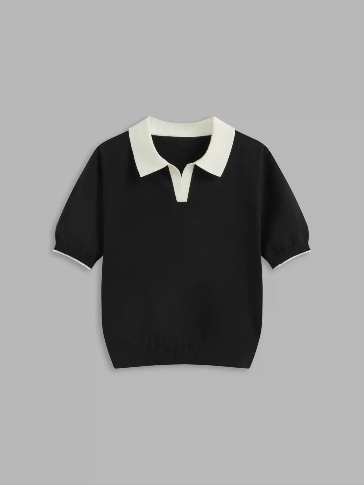 Knit Polo Contrasting Binding Short Sleeve Top