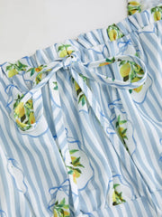 Striped Fruit Graphic Square Neck Knotted Ruffled Flared Mini Dress Curve & Plus