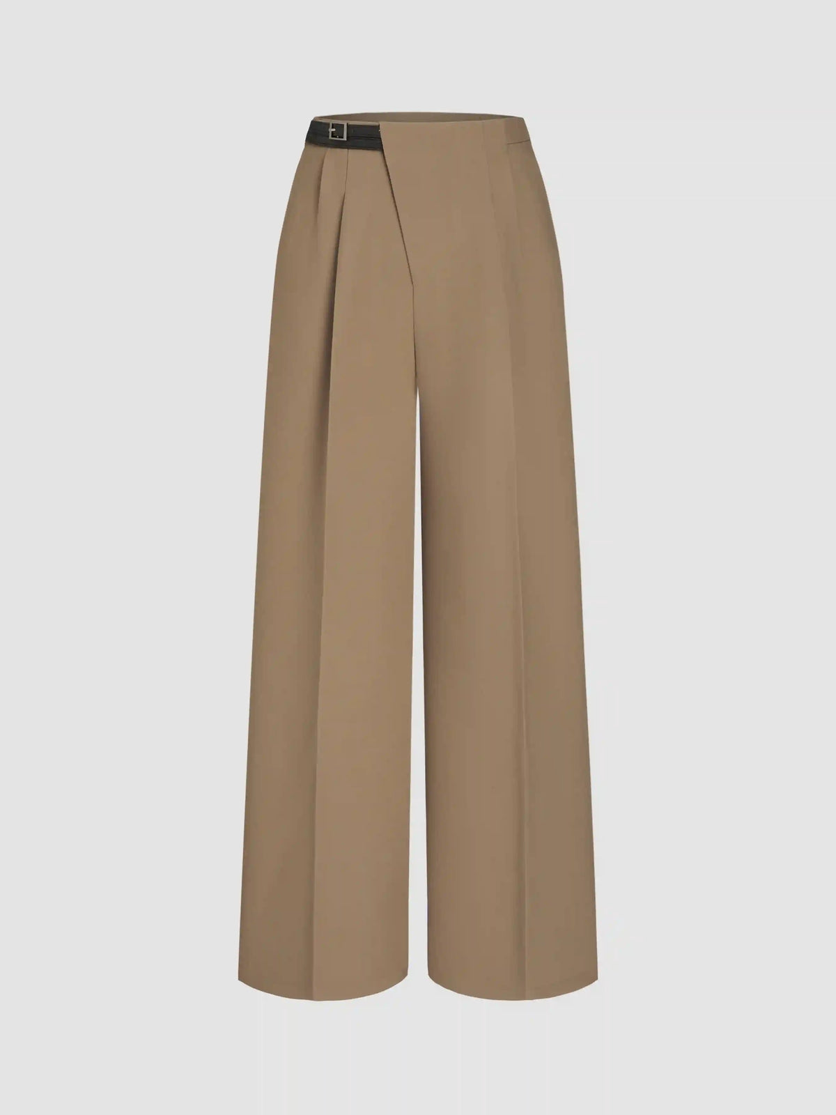Belted Asymmetric Straight Leg Trousers