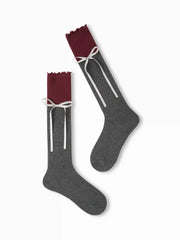TWO-TONE BOWKNOT & CRIMPED TRIM CREW SOCKS