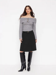 Mid Rise A-line Zipper Midi Skirt With Belt