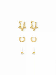 3 PAIRS STAR & RHINESTONE &CIRCLE EARRINGS
