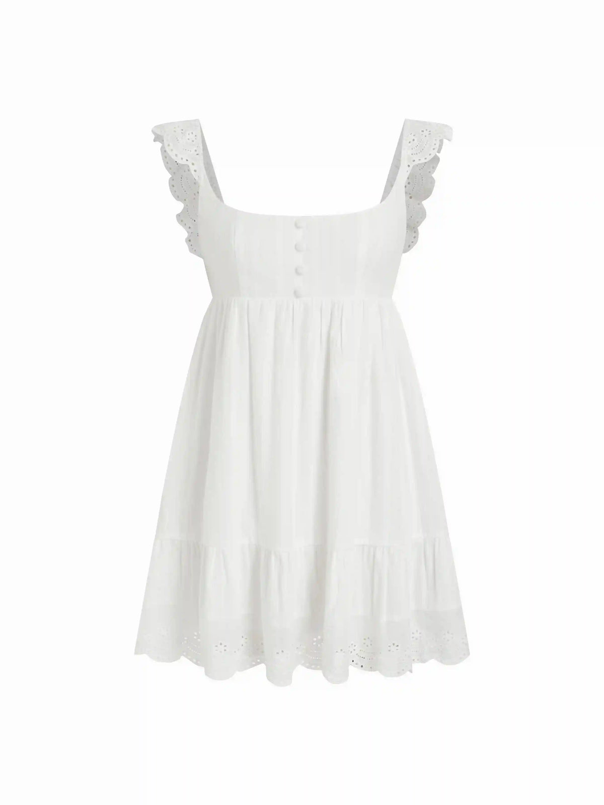 Jacquard Square Neck Ruffle Sleeve Broderie Anglaise Babydoll Mini Dress