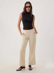 Low Rise Pleated Straight Leg Cropped Trousers