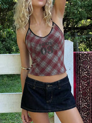 Paris 03 Plaid Halter Neck Crop Top