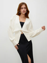 Knit V-neck  Metallic Button Cardigan