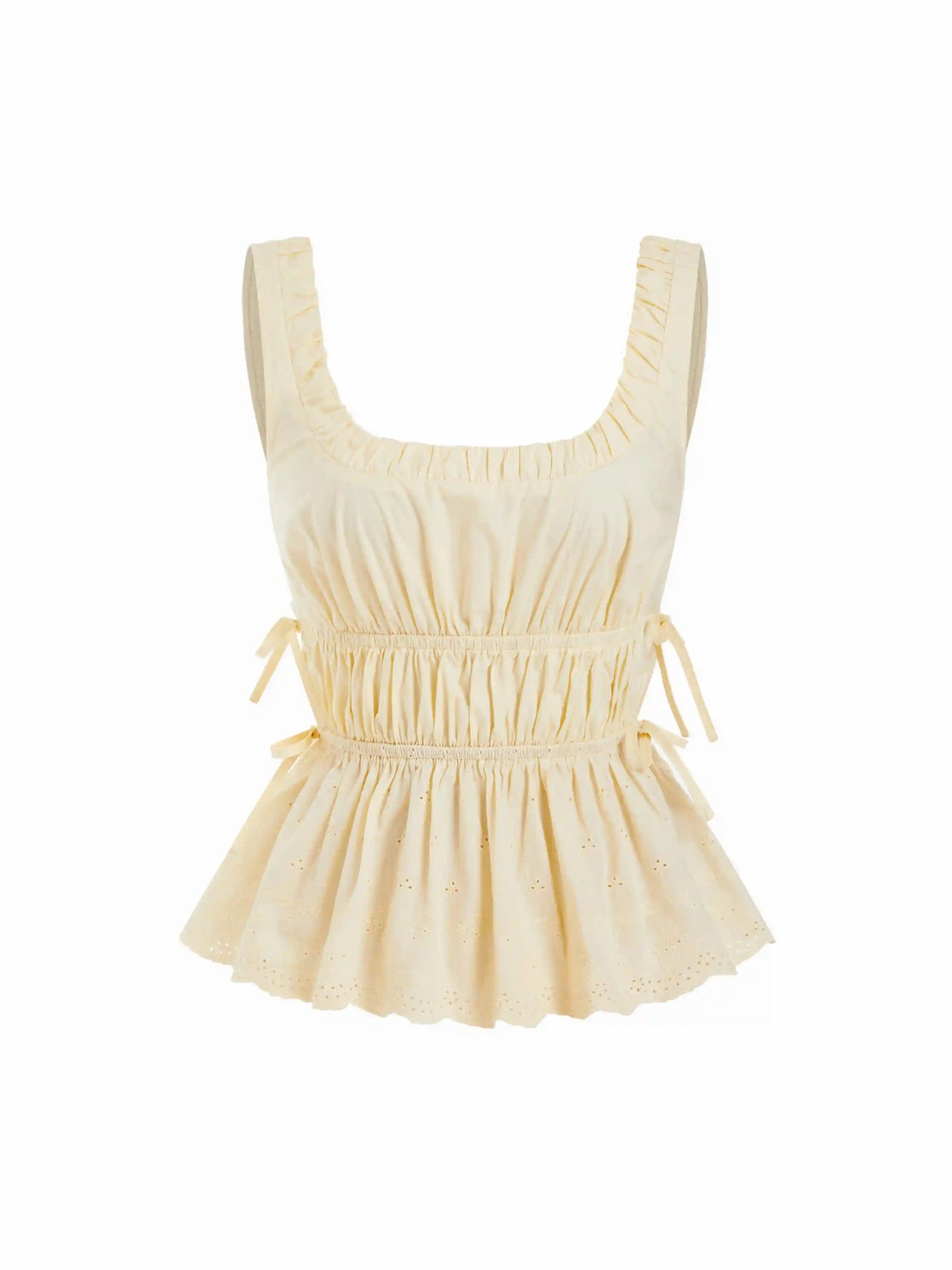 Cotton-blend Square Neck Bowknot Peplum Tank Top