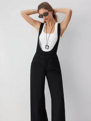 Scoop Neckline Wide Leg Overalls
