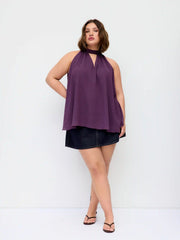 Stand Collar Tie-Neck Cut Out Blouse Curve & Plus