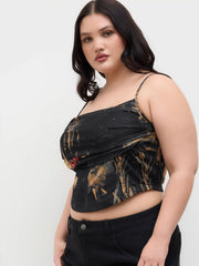 Mesh Graphic Ruched Corset Crop Cami Top Curve & Plus