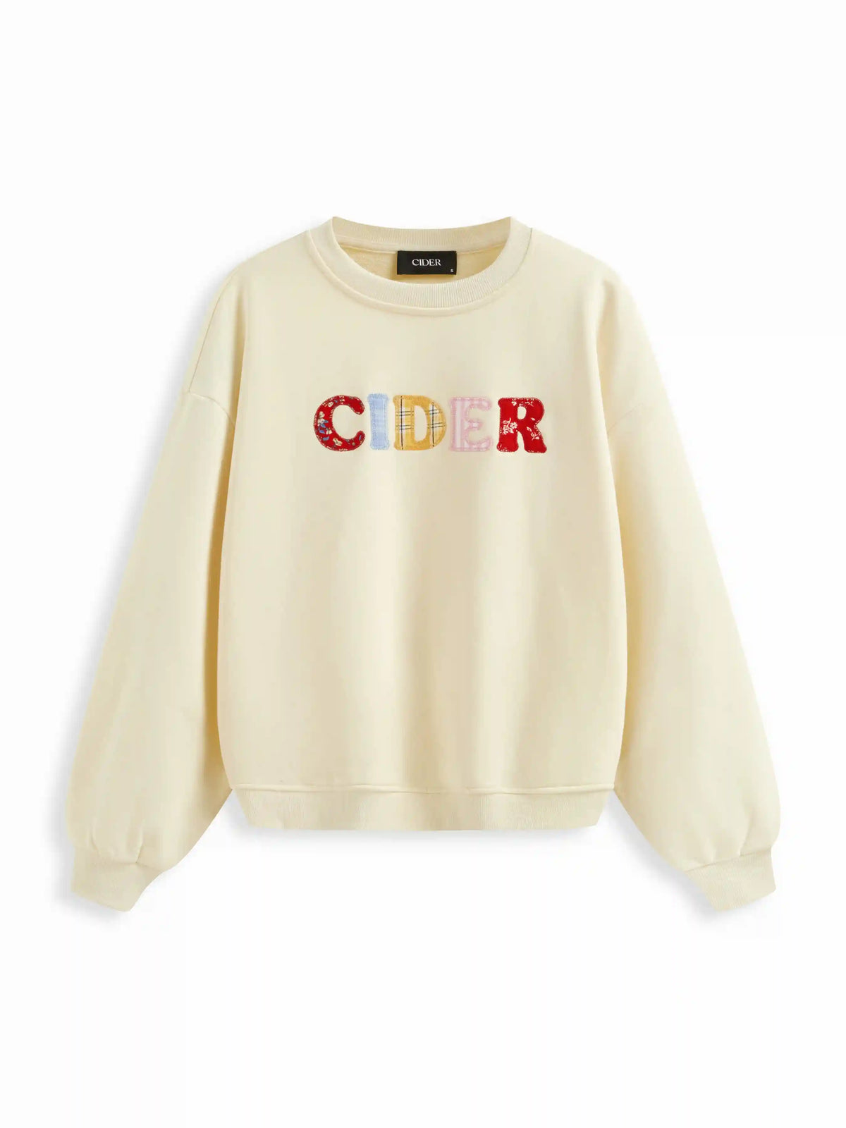 Terry Round Neckline Cider Appliques Oversized Sweatshirt