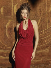 Halter Neck Draped Ruched Top With Heart Detail