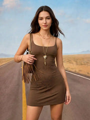 Floral Rhinestone Embellished Square Neck Slim Mini Dress