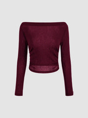 Boat Neck Long Sleeve Two-piece Top