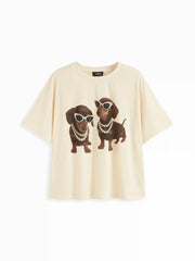 Cotton-blend Dachshund Puppies Graphic Oversized Tee Curve & Plus