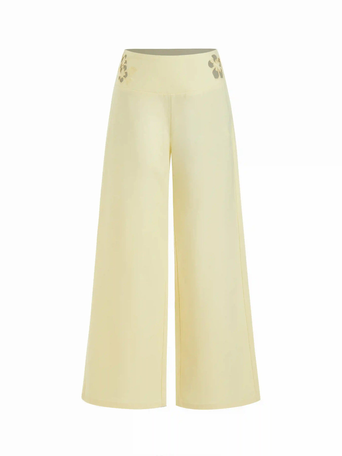 Linen-blend Mid Rise Floral Graphic Cut Out Straight Leg Trousers