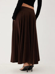 Mid Rise Solid Flared Maxi Skirt